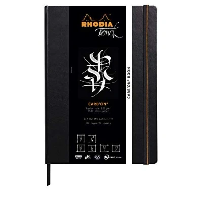 Abbildung von Rhodia 116118C Skizzenbuch Carb&#039;on Book, 56 Blatt, blanko, Schwarz, 120g, 21x31,8 cm, Hochformat, Hardcover mit Kunstleder, 1 Stück
