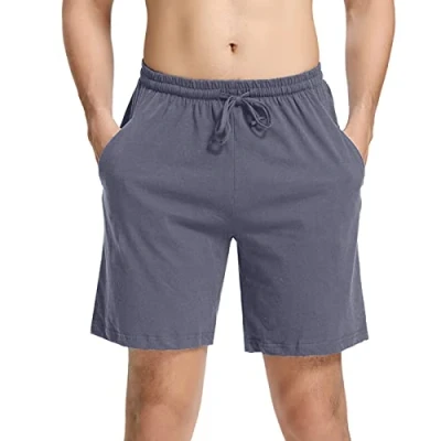 Abbildung von Aseniza Herren Schlafanzughose Kurz Baumwolle Bermuda Schlafshorts Pyjamahose Shorty Sommer Sleephose Freizeithose für Männer,A Blaugrau,XL