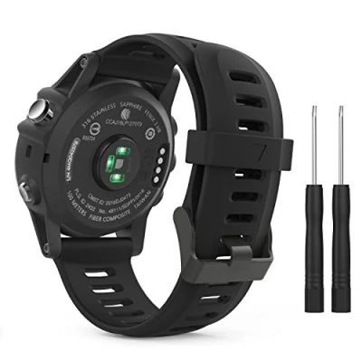 Abbildung von MoKo Armband Kompatibel mit Garmin Fenix 3/3 HR/Fenix 5X/5X Plus/Tactix Charlie/Descent Mk1/Quatix 3, Silikon Ersatzarmband Sportarmband Uhrenarmband Werkzeug, Schwarz