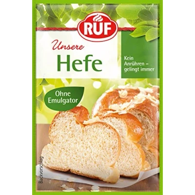 Abbildung von RUF Hefe ohne Emulgator, Trockenhefe zur Herstellung von Hefeteig, Kuchen, Brot, Brötchen und Pizza, Trockenbackhefe glutenfrei vegan, 3 x 9g