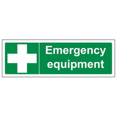 Abbildung von vsafety 31018 ax s &quot;Notfallausrüstung&quot; Erste Hilfe Allgemeine Schild, selbstklebend, Landschaft, 300 mm x 100 mm, grün