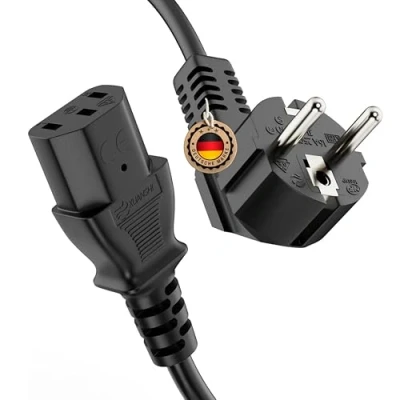 Abbildung von ETEC Stromkabel Kaltgerätekabel 3 Polig, 5,0m, Schuko Stecker Schutzkontakt Netzstecker auf C13 Kaltgerätekupplung Buchse, Netzteil Strom Kabel Netzkabel für PC Monitor Drucker, Schwarz