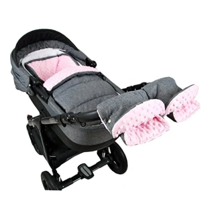 Abbildung von BABYLUX Fußsack MINKY Kinderwagen Buggy Fleece Babyschale Thermo / Muff Handmuff, Grau + Rosa 3tlg