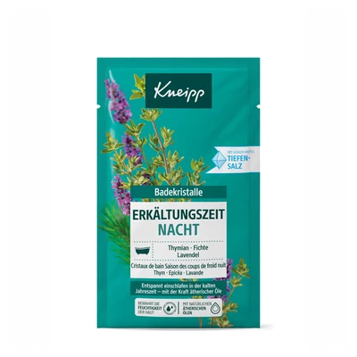 Abbildung von Kneipp Badekristalle Erkältungszeit Nacht naturreines Badesalz der Saline Luisenhall mit ätherischen Ölen aus Lavendel, Thymian &amp; Fichte entspannt einschlafen in kalten Jahreszeiten 60g
