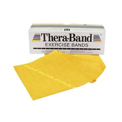 Abbildung von TheraBand Original Fitnessband Thera Band Resistance für Kraftraining und Abnehmen zuhause oder Terra im Gym 45,5M Rollenware Beige Sehr Leicht