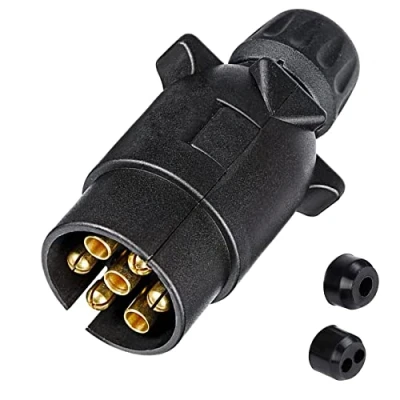 Abbildung von SPARKMOTO Anhänger Stecker 7 Polig,mit Zugentlastung,nach ISO 1724 Wasserdicht Anhängerstecker polige 12V,7 poliger für Anhänger, AHK Adapter Stecker,LKW KFZ PKW Stecker(Nuss Kappe)
