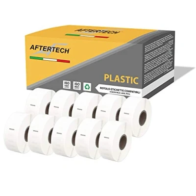 Abbildung von Aftertech 10 x 11352P 25 54 mm Rollen wasserdichte Kunststoff Etiketten kompatibel (500 Etiketten/Rolle = 5000 insgesamt) für Dymo LabelWriter 11352PLA