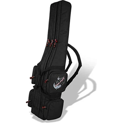 Abbildung von Rutentasche Rod Case Angelkoffer Futteral mit 2, 3 oder 4 Ruten Fächern, Verschiedene Längen wählbar stark wasserabweisender Fishing Rucksack Farbe Dunkelschwarz Innenfächer Größe 160 cm