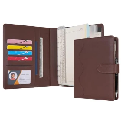 Abbildung von Wason Liniertes Tagebuch PU Leder A5 Nachfüllbares Papier Journal, Ringbuchordner Portfolio mit Schreibbrett Schreibblock Spiraltagebuch und Stift für Reise Geschäfts Schule Organizer (Kaffee)