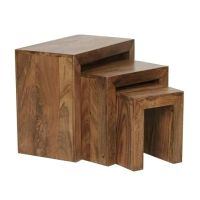 Abbildung von FINEBUY Satztisch SuVa1164_1 (Beistelltisch 3er Set Sheesham Massivholz Modern), Kleiner Wohnzimmertisch, Sofatisch Couchtisch
