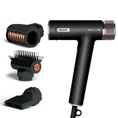 Abbildung von Shark SpeedStyle Pro Hair Dryer, High Performance Velocity Dryer For Straight &amp; Wavy with Scalp Shield Technology, 3 Attachments, Lightweight, Ionic, No Heat Damage, Black HD731UK
