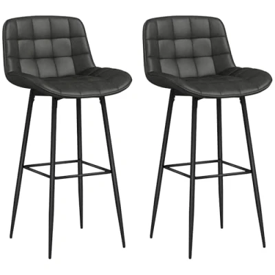 Abbildung von HOMCOM 2er Set Barhocker, Bistrohocker mit Fußstütze, Drehbar Barstuhl Stahlbeine, Küchenstuhl Rückenlehne, Kunstleder, für Wohnzimmer, Esszimmer, Dunkelgrau