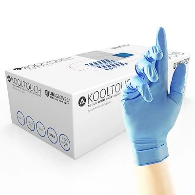 Abbildung von Unigloves gm0041 Kool Touch puderfrei Nitril Handschuhe, X Small, Blau (100 Stück)