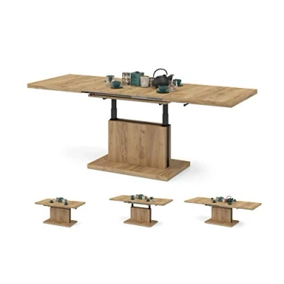 Abbildung von All4All Couchtisch Asti Kaffeetisch Wohnzimmertisch Höhenverstellbar mit Einlegeplatten Ausziehbar Sofatisch 120x70cm 05 Gold Craft Eiche