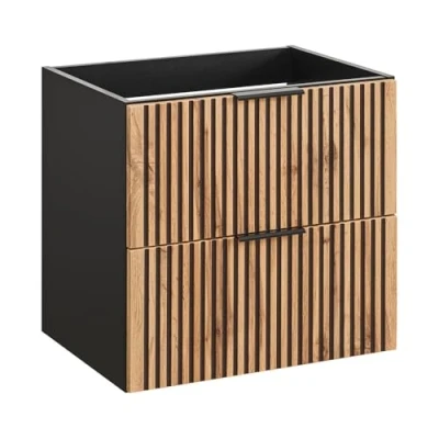 Abbildung von Lomadox Waschbeckenschrank XANTEN 56 anthrazit, Wotan Eiche Nb., Auszüge, Softclose, B/H/T: 60/57/46 cm