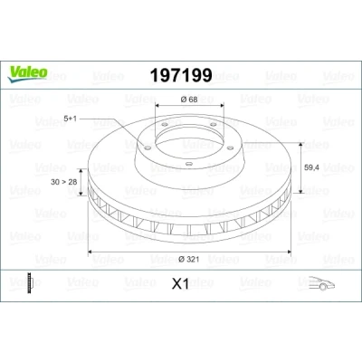 Abbildung von VALEO 197199 Bremsscheibe Vorderachse 321 30 5 Belüftet AUDI: A6 C6 Limousine, Avant, A8 D3
