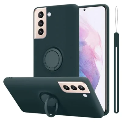 Abbildung von Cadorabo Hülle kompatibel mit Samsung Galaxy S24 Schutzhülle TPU Silikon Case Liquid Design Ring Slim Kratzfest Weiche Microfaser Rundumschutz Cover für in Grün