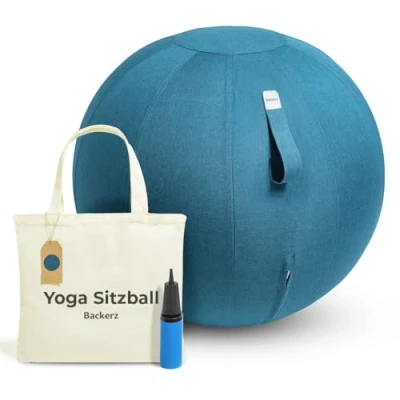 Abbildung von Backerz® Sitzball 65 cm Ergonomische Sitzmöbel für Büro und Heimbüro Langlebiger Stoff, Gymnastikball Fitness Ball, Ballstuhl mit Ballauflage Waschbarer Leinenbezug Darkteal