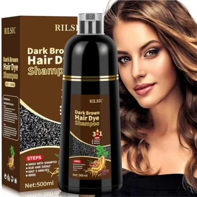 Abbildung von 500ML Haarfarbe,Natürliche Schwarze Haarfärbeshampoo,Black Hair Dye Shampoo 3 IN 1 Gegen Graue Haare Instant Color, Haarfärbung,Sofort Haarfarben für Männer Frauen (Dunkler Kaffee)