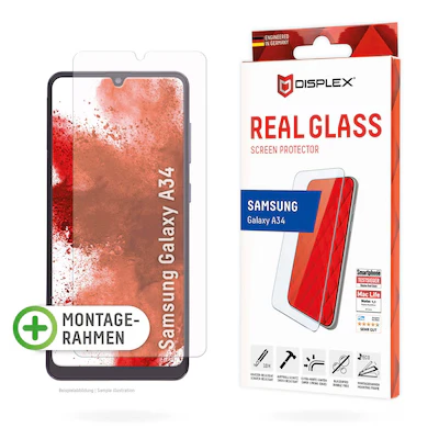 Abbildung von Samsung Galaxy A34 (5G) Panzerglas Displex Real Glass 2D Bildschirmschutzfolie für das