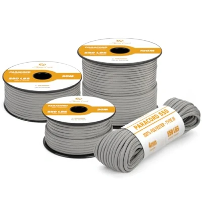 Abbildung von Abma Cord Paracord 4mm 50m Schnur Typ III 550 Seil 7 Kern für Outdoor, Camping, Survival, Basteln, Armband Max. 250kg Grau