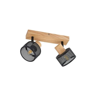 Abbildung von Lindby Strahler Evinora, Modern, Stahl, Gummibaumholz, Schwarz, holz hell, 2 flammig, E14