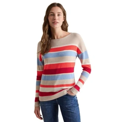 Abbildung von Cecil Gestreifter Struktur Strickpullover, Damen, Größe: Large, Beige