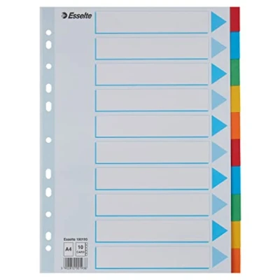 Abbildung von Esselte Register für A4, Deckblatt und 10 Trennblätter mit Taben, Blau/Mehrfarbig, Recyclingkarton, 100193