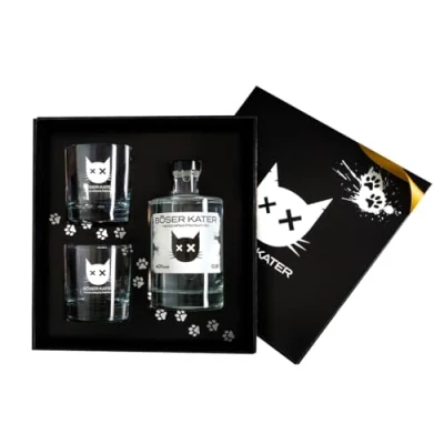 Abbildung von Böser Kater Premium Gin Geschenkset mit 2 Gläsern, das perfekte Geschenk in hochwertiger Box, 0,5l 40% Vol.