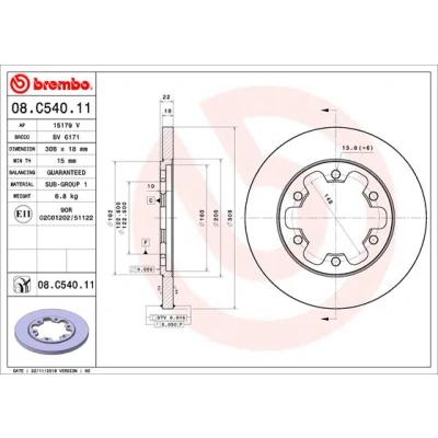 Abbildung von BREMBO 08.C540.11 Bremsscheibe 308 18 6 voll beschichtet FORD: Transit V363 Kastenwagen, Mk6 Bus, Bus