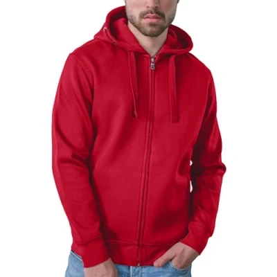Abbildung von HRM Herren 707 Premium Hooded Jacket I Fair Trade Kapuzenjacke, 320 g/m² Aus 70% Baumwolle &amp; 30% recyceltem Polyester, red, XXL