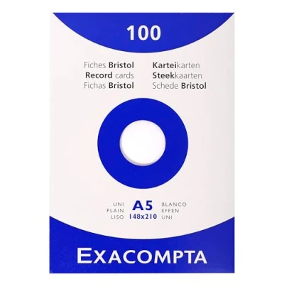 Abbildung von Exacompta 13308E Karteikarten, ungelocht, 148 x 210 mm, für Tintenstrahldrucker, Laserdrucker und Kopierer, Weiß, 10 Packungen à 100 Stück