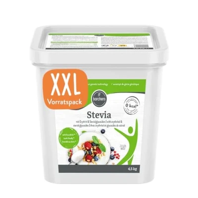 Abbildung von BORCHERS Schugga green, Kristalline Streusüße 4,5kg, Stevia Erythrit Mischung, 1:1 wie Zucker, kalorienfrei &amp; zuckerfrei, Zuckerersatz, Süßungsmittel, Zuckeralternative, XXL Vorteilspack im Eimer