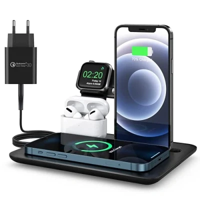 Abbildung von Wisam Smartphone Dockingstation Wisam® 4 in 1 Multifunktion 15W QI Ladestation für Airpods Apple Watch, Steckverbindung