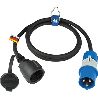 Abbildung von as Schwabe Camping CEE Adapterleitung 1,5m Stecker 3 polig mit powerlight Spannungsanzeige + Schutzkontaktsteckdose für und Outdoor Einsatz spritzwassergeschützt IP44, 61408