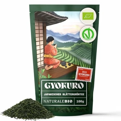 Abbildung von Japanischer Gyokuro Grüntee. 100g Bio Tee. Natürlicher und Reiner grüner Qualitätsprodukt original aus Japan. NaturaleBio