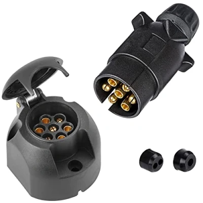 Abbildung von SPARKMOTO 7 Polig Anhänger Stecker Steckdose Set,12V Wasserdicht pol für Wohnwagen KRZ RV,mit Zugentlastung,AHK Adapter Steckdose(Schraubenende)