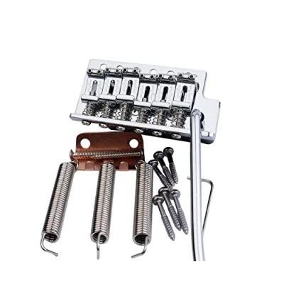Abbildung von Guyker Tremolo Bridge Vintage Bent Steel Sättel und Pro Brass Block Kompatibel mit Start ST E Gitarre (GG 1004, Chrom)