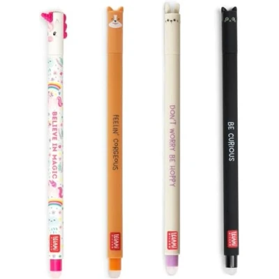 Abbildung von LEGAMI 4er Set Gel Radierstifte, Cute, Stifte mit radierbarer Tinte, Kätzchen, Einhorn, Häschen und Corgi Hund Radierbar ohne Blatt zu verbrauchen, 0,7 mm Spitze