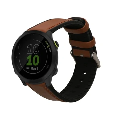 Abbildung von kwmobile Ersatzarmband kompatibel mit Garmin Forerunner 55 Armband Fitnesstracker Sportarmband aus Leder Uhrenverschluss Braun Schwarz