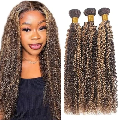 Abbildung von Tuheerst Echthaar Extensions Tressen Braun Human Hair Bundles Curly Wave Blonde Brasilianisches P427 Sew in Unprocessed Virgin 26 Zoll