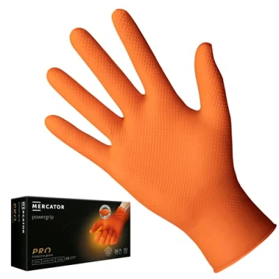 Abbildung von Mercator Nitrilhandschuhe POWERGRIP, puderfrei, orange, Größe: M 50 Stück
