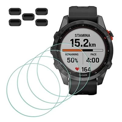 Abbildung von MTHGH Schutzfolie für Garmin Fenix 7S/ 7S Solar/ Sapphire Solar Displayschutzfolie [4 Stück] + Anti Staub Stecker 5 Stück, Glas 9H Härte Kratzer Blasenfreie Ultradünne Panzerfolie