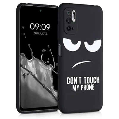 Abbildung von kwmobile Hülle kompatibel mit Xiaomi Redmi Note 10 5G Handyhülle Silikon Case Don&#039;t Touch My Phone Weiß Schwarz