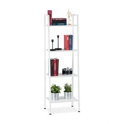 Abbildung von Relaxdays Standregal, modernes Leiterregal m. 4 Ablagen, Dekoregal für Pflanzen &amp; Bücher, HBT: 136 x 44 31,5 cm, weiß
