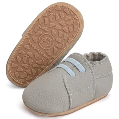 Abbildung von IceUnicorn Krabbelschuhe Baby Lauflernschuhe Weicher Leder Jungen Mädchen Lederschuhe Babys Rutschfeste mit Gummisohle Babyschuhe(Blau Hellgrau, 12 18 Monate)