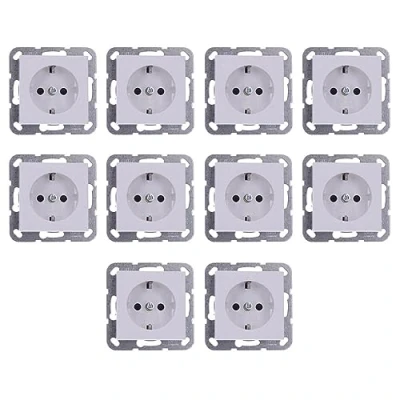 Abbildung von 10x Gira 445327 SCHUKO Steckdose mit Shutter Berührungsschutz System 55 Reinweiß seidenmatt