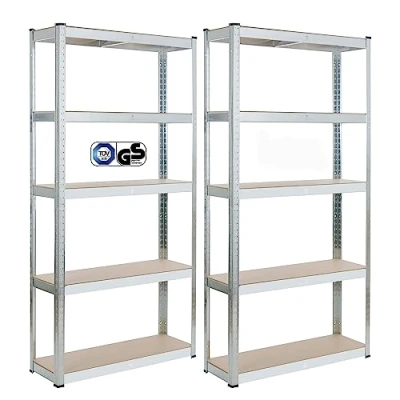 Abbildung von Arebos Schwerlastregal 2er Set 180x90x30cm 875kg Tragkraft 5 MDF Platten Einfache Montage durch Stecksystem Regal Lagerregal Kellerregal Steckregal Werkstattregal verzinkt