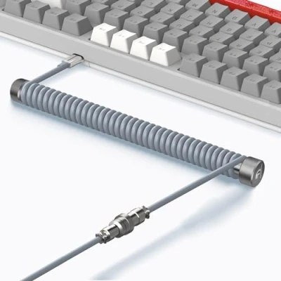 Abbildung von MAMBASNAKE Custom Spiral Tastaturkabel und Aviator Cable Winder Set Fixed Rod Metall Gewichtsstange + USB C Kabel mit Abnehmbar Luftfahrtstecker von Gaming Tastaturen Grau