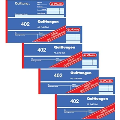 Abbildung von Herlitz Quittungsblock 402, selbstdurchschreibend, A6 quer, 2 x 40 Blatt (4 Stück)